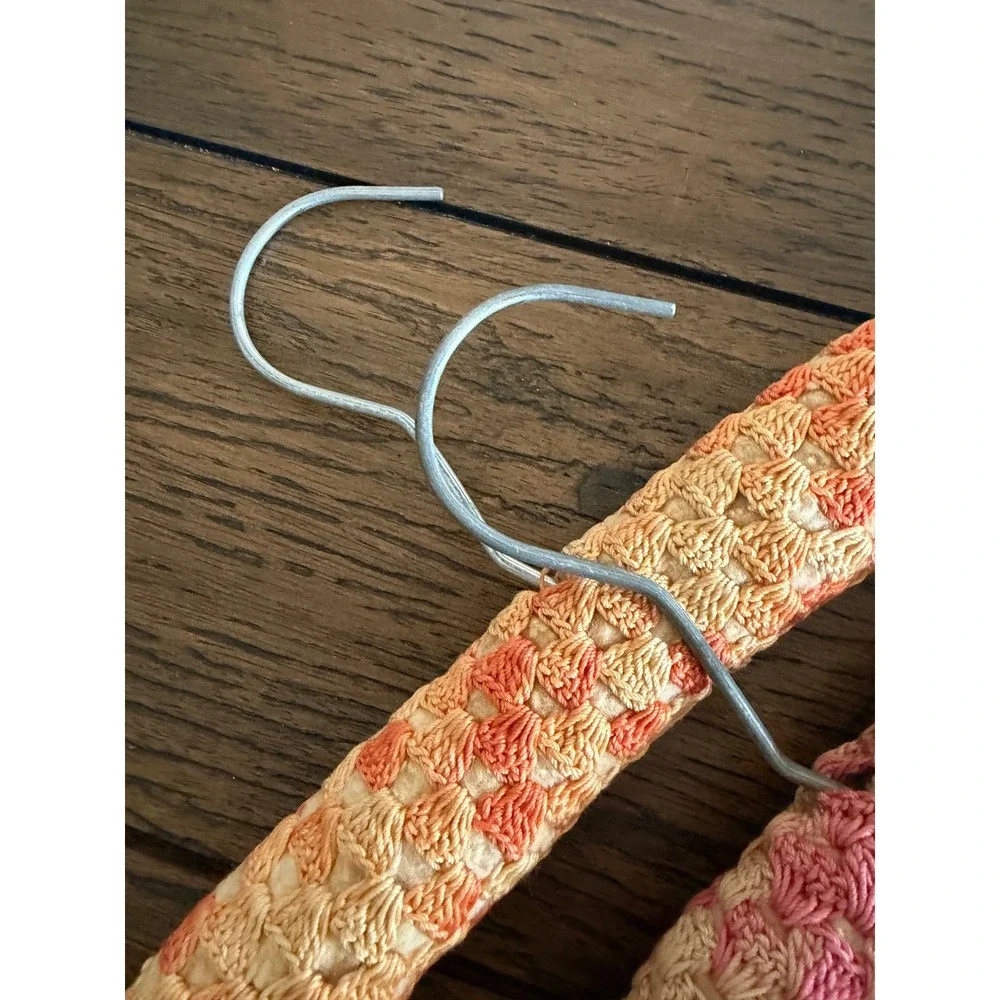 Vintage Crochet Padded Hangers Set of 2 Orange Pink Good Vintage Handmade